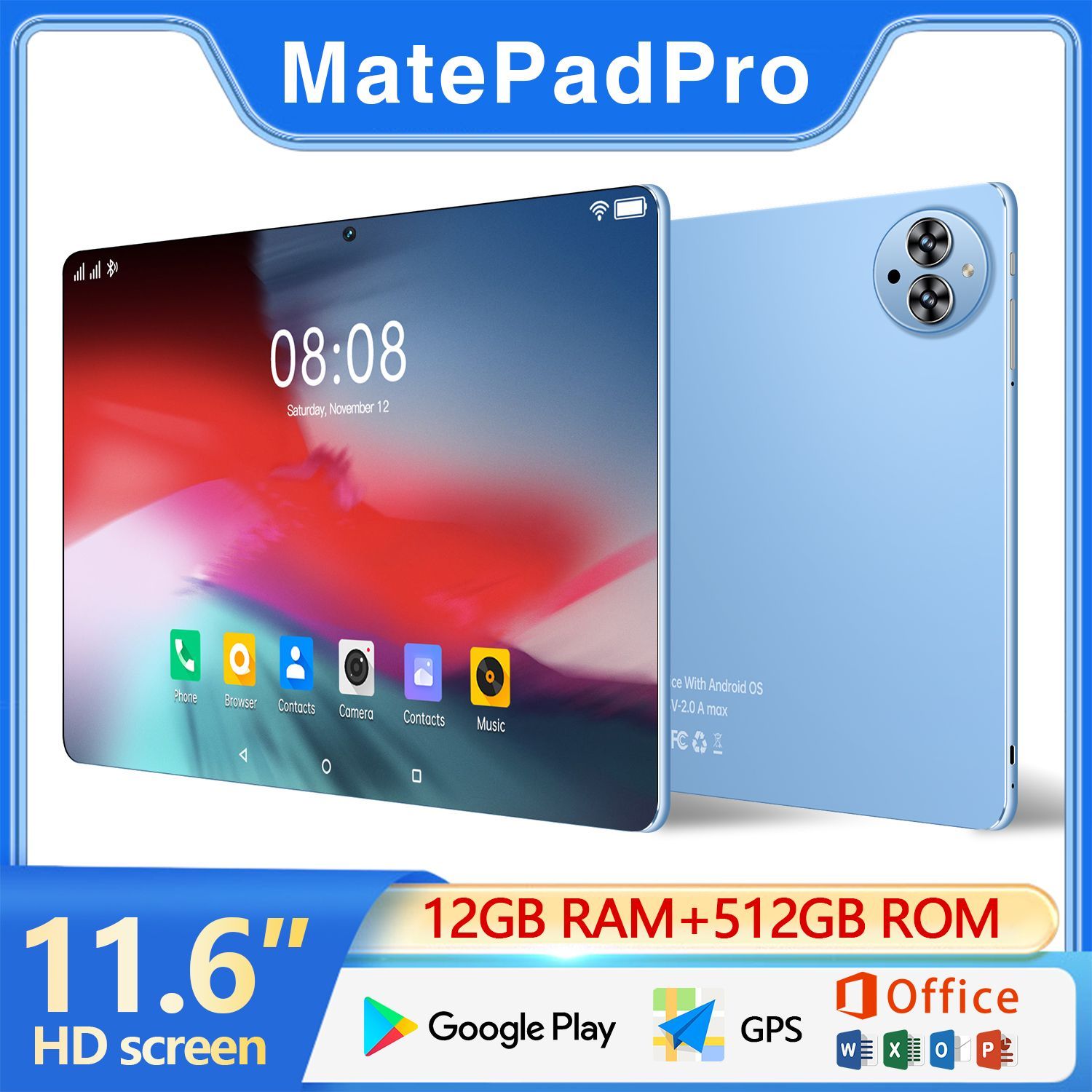 vove Планшет Планшет с клавиатурой Matepad Pro, 11.6-дюймовый, 12+512 Гб, игровой планшет, андроид планшет, 11.6" 512 МБ/12 ГБ, синий