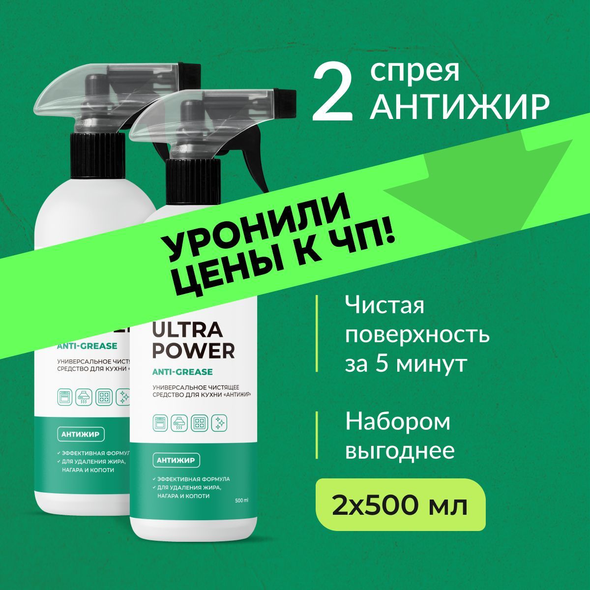 ECOCLARhome Универсальное чистящее средство для кухни АНТИЖИР 500 мл, 2 шт