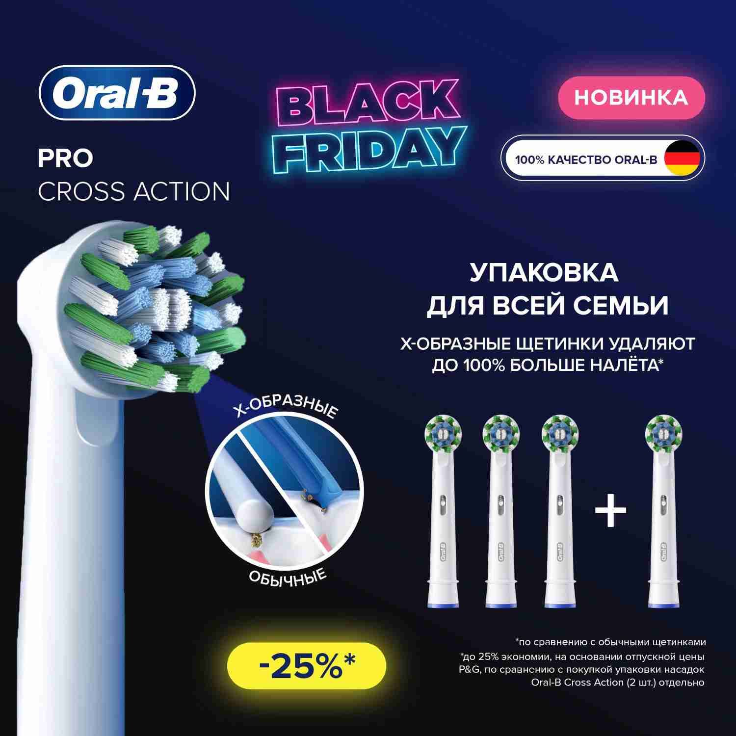 Оригинальные насадки для электрической зубной щетки Oral-B Pro Cross Action, 4 шт купить на OZON по низкой цене (1399781826)
