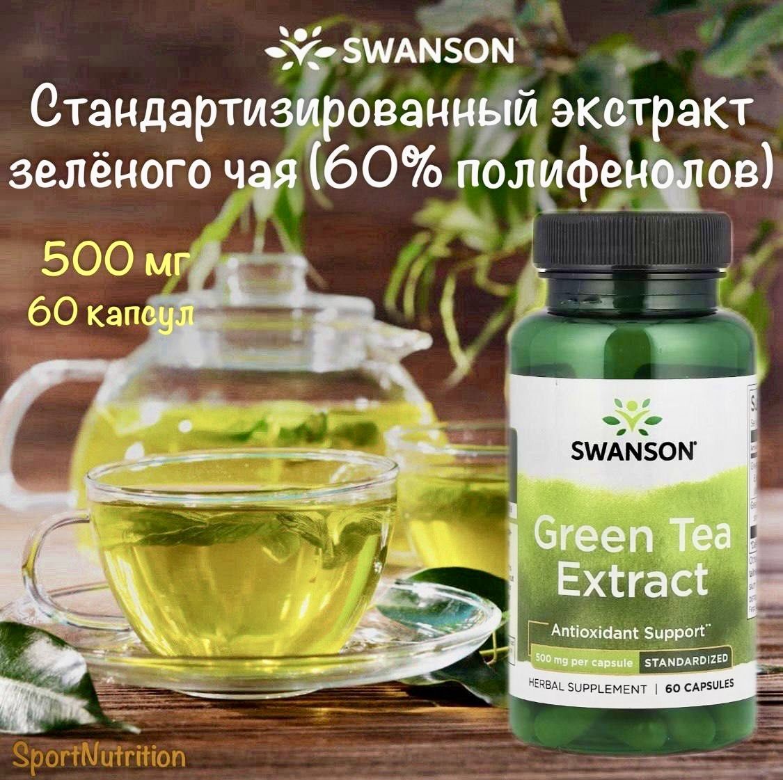 Swanson Green Tea Extract 500 mg // Экстракт зелёного чая 500 мг, 60 капсул. Годен до 10/2025