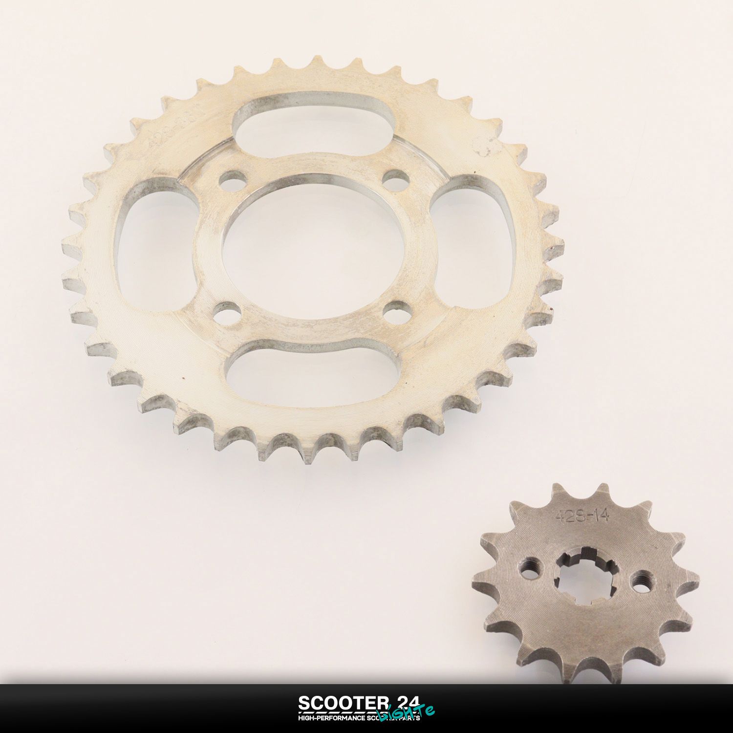 Звезды трансмиссии (комплект) ведущая и ведомая (передняя и задняя) Delta 428-14T + 428-36 зубъев "ZUNA"