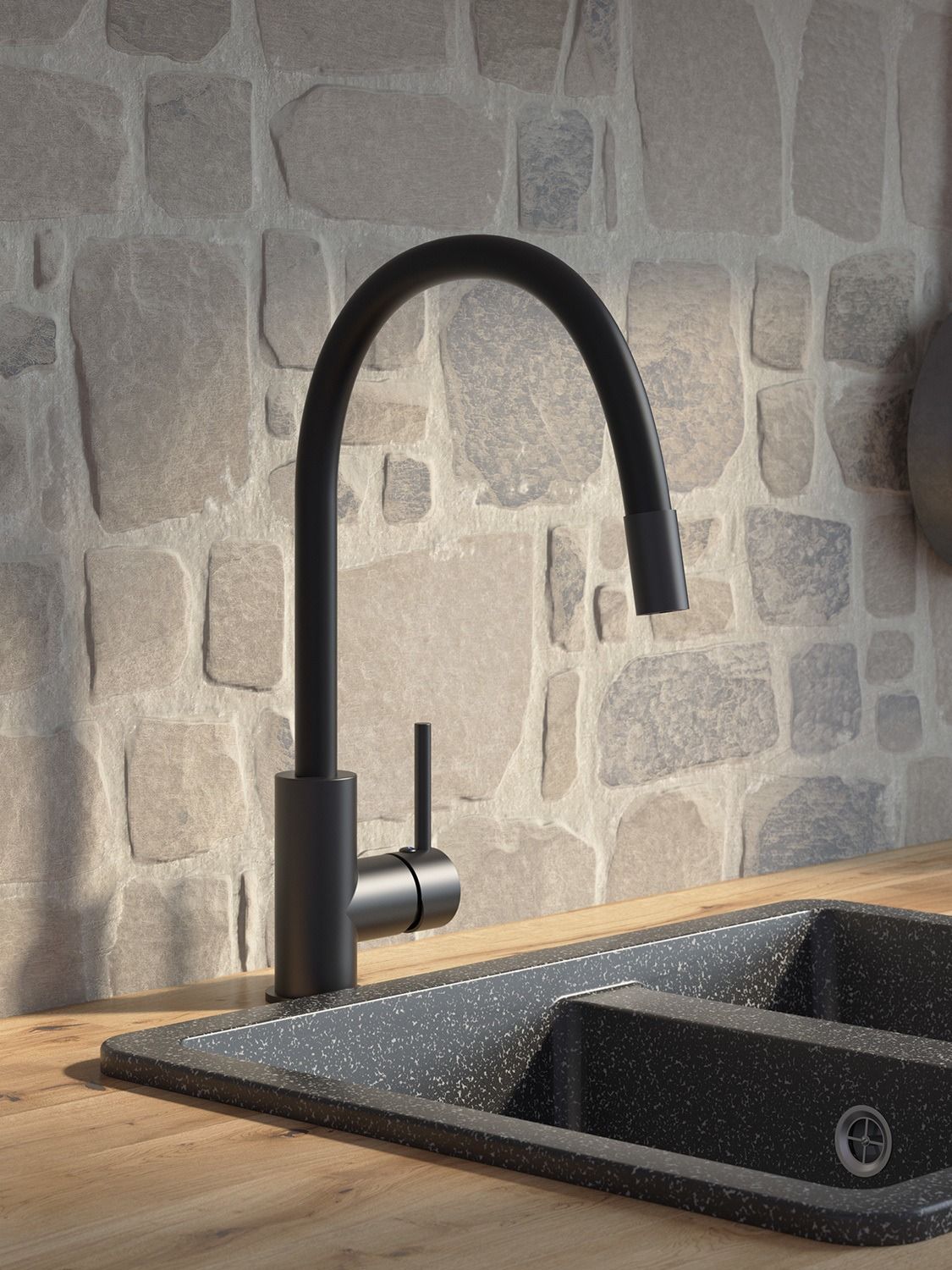 Фото товара на маркетплейсе ozon Смеситель для кухни IDDIS, с гибким изливом из силикона, черный матовый, латунь, K36BLJ0i05, Kitchen 360