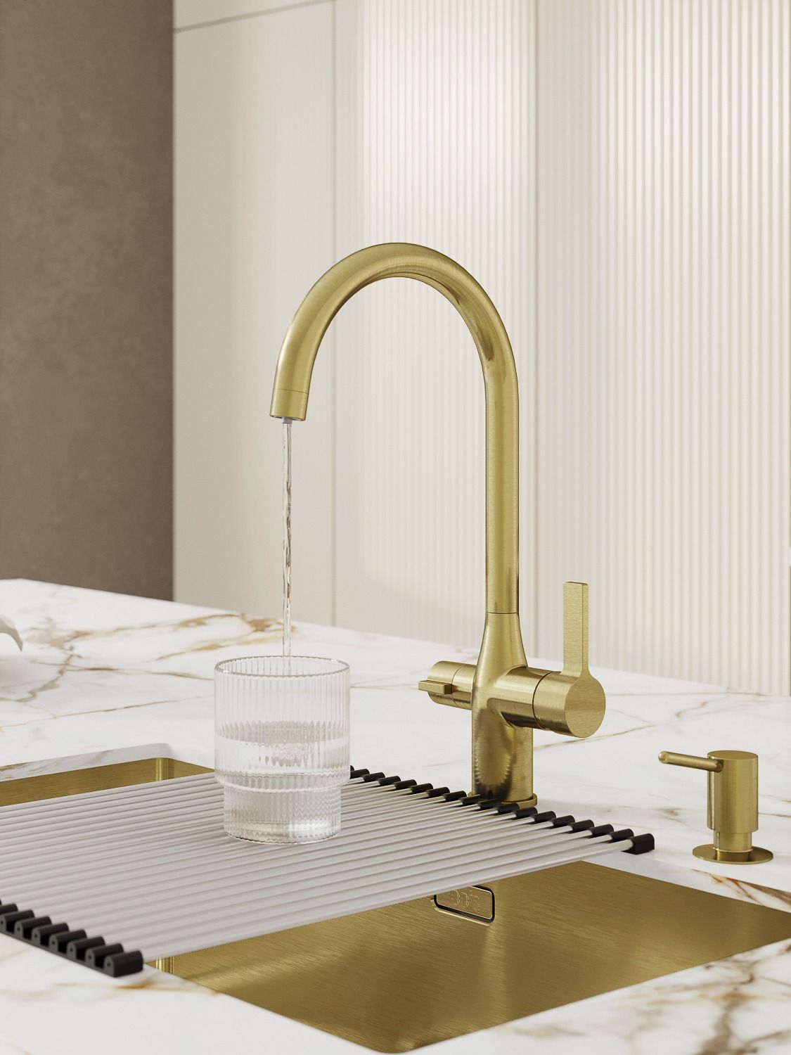 Фото товара на маркетплейсе ozon Смеситель для кухни с каналом для фильтрованной воды, матовое золото, Pure, IDDIS, PURMGFJi05