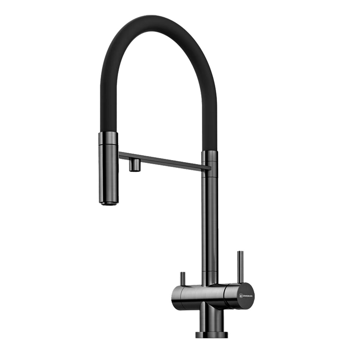 СмесительдлякухниOMOIKIRIKanto-GM-BLсподключениемфильтраигибкимизливом/вороненаясталь/черныйшланг