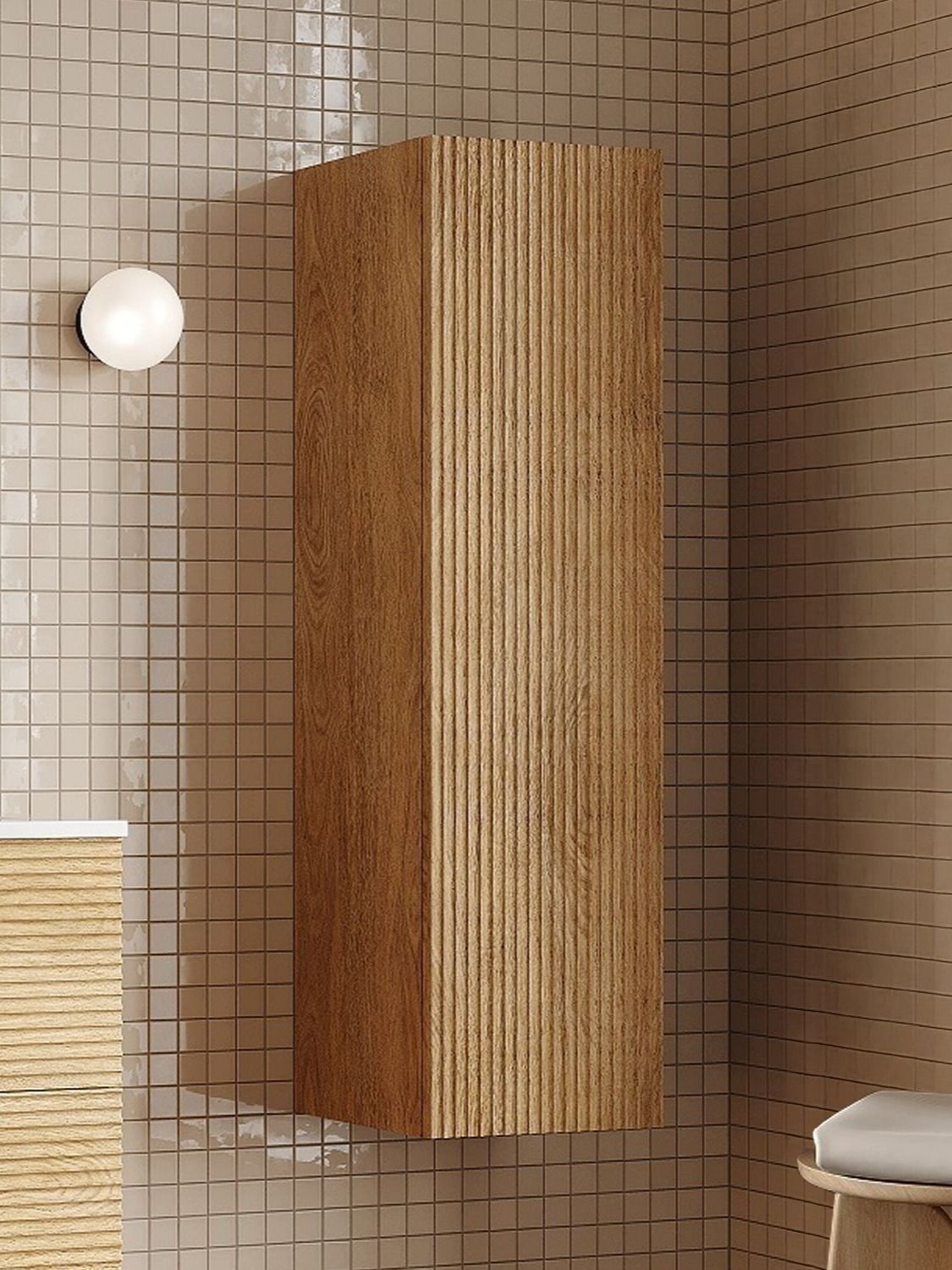 Фото товара на маркетплейсе ozon Шкаф-пенал для ванной подвесной, с полками, 30 см, дуб светлый, Bild, IDDIS, BIL30V0i97