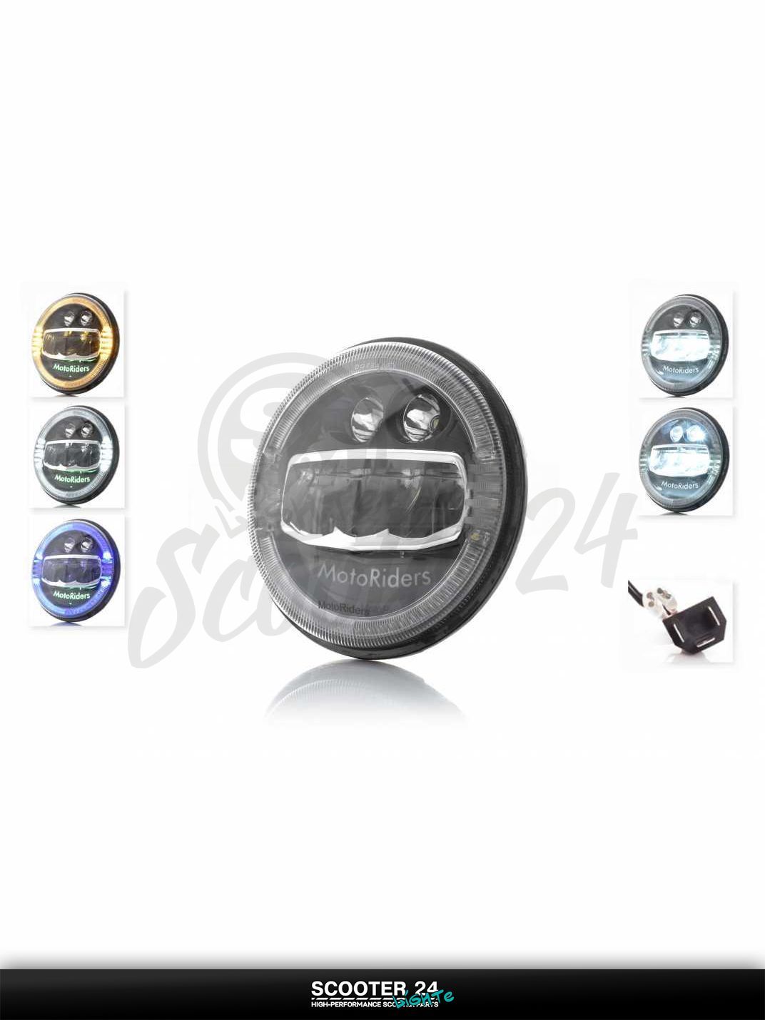 Фара мото диодная круглая D178 H4 3 габарита (белый/желтый/синий) C88-1S1 универсальная на мотоцикл / питбайк и скутер квадроцикл АШ4
