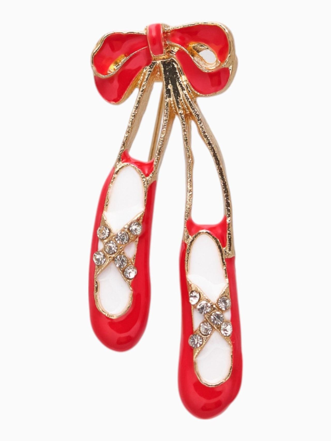 Брошь женская бижутерия "Пуанты" балерины, цвет красно-белый в золоте, украшение на одежду