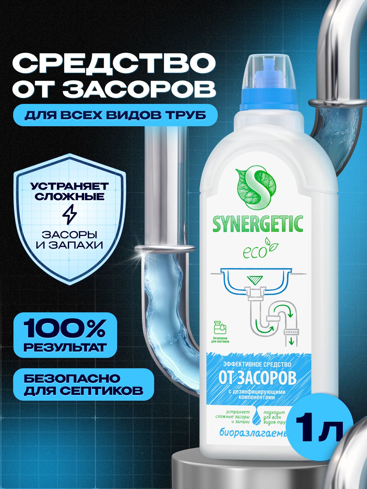 Средство от засоров труб SYNERGETIC 1л
