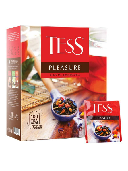 Чай черный Tess Плэжа с шиповником и яблоком, 100 пакетиков по 1,5 г ...