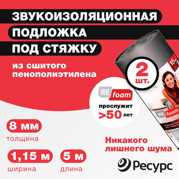Подложка под стяжку звукоизоляционная Refoam 8мм, 1,5x5м (2 рулона) по ...