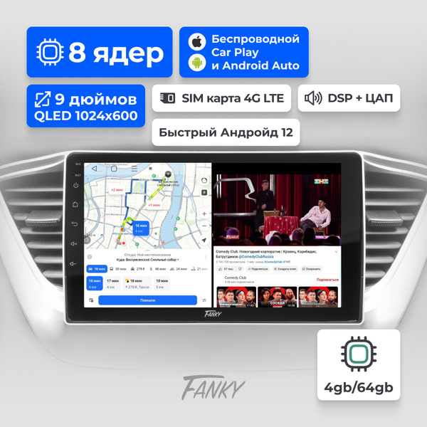 Андройд авто магнитола 2 Din 4/64 гб 9 дюймов Fanky c DSP процессорная ...