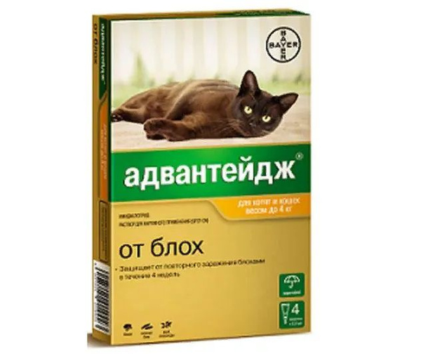 Капли Elanco Адвантейдж для кошек до 4 кг от блох, вшей и власоедов, 4 ...
