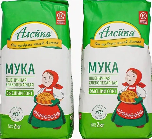 Пшеничная мука "Алейка" 4кг, хлебопекарная, высший сорт. (2+2)кг ...
