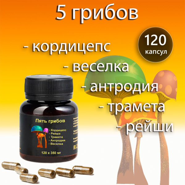 Грибы (mix) 120 капсул - Рейши Веселка Трамета Антродия Кордицепс ...
