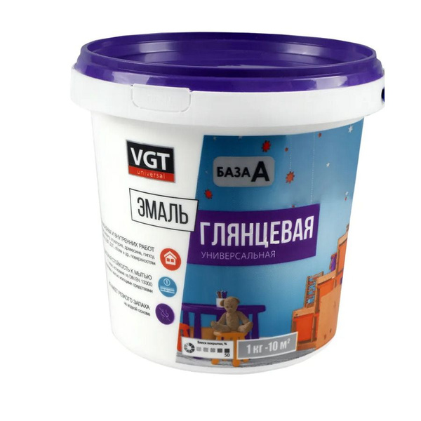 Эмаль VGT ВДАК-1179 Гладкая, Акриловая, Глянцевое покрытие, белый ...