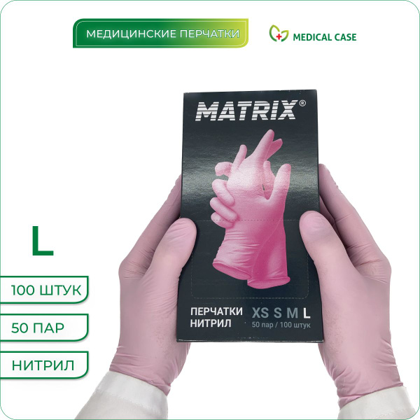 Перчатки медицинские, нитриловые, неопудренные, одноразовые, розовые ...
