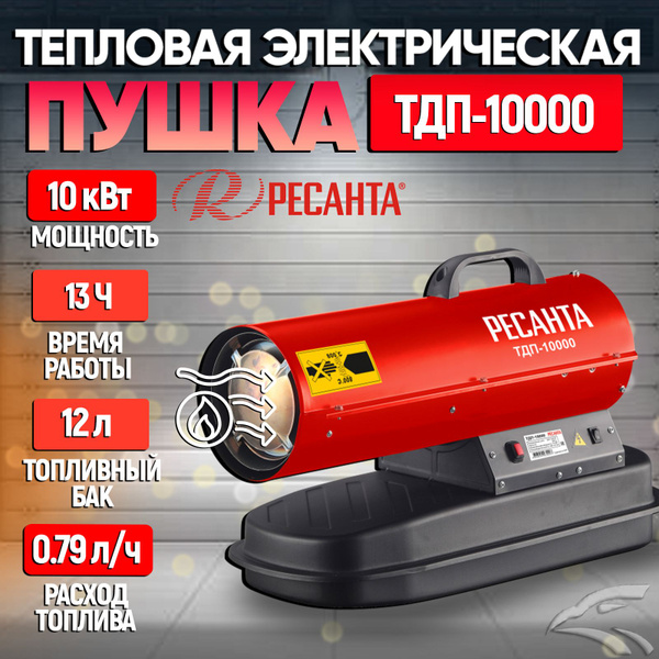 Тепловая дизельная пушка ТДП-10000 Ресанта // 10 кВт; топливо ...