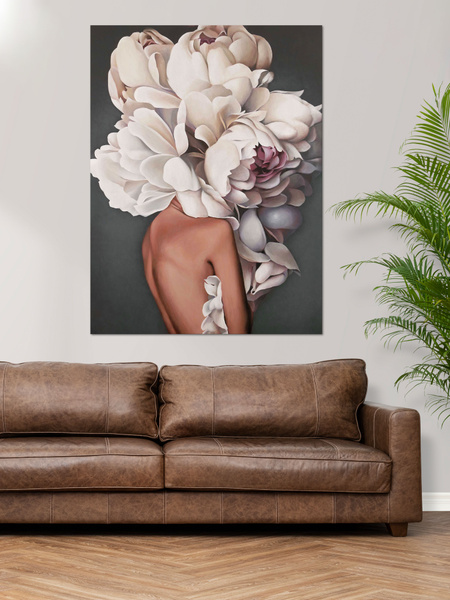 Картина 70х100 см "Девушка с пионами 2 (картина на стену для интерьера ...