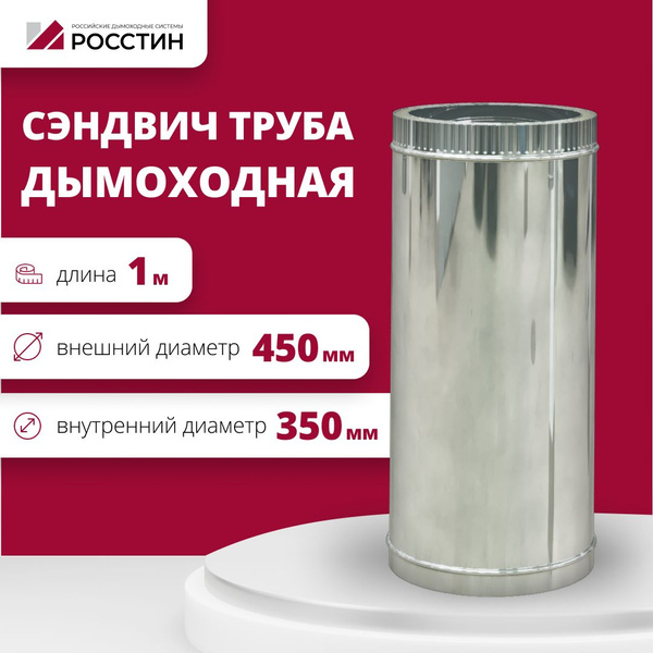 Труба сэндвич для дымохода изолированная L1000 двухконтурная D350-450 ...