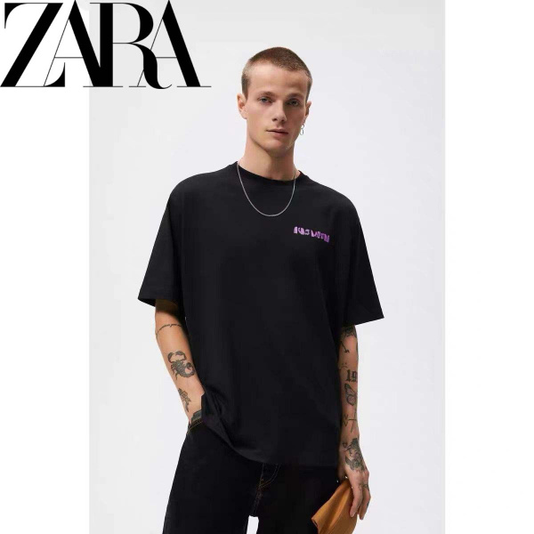 Футболка Zara, размер 48, цвет черный, хлопок - купить по выгодной цене ...