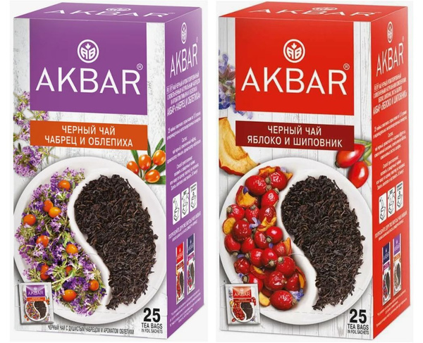 Чай Akbar 2 вида 25 пак (Чабрец и облепиха, Яблоко и шиповник) по 1 ...