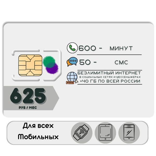 SIM-карта Комплект Сим карта Безлимитный интернет в социальных сетях и ...