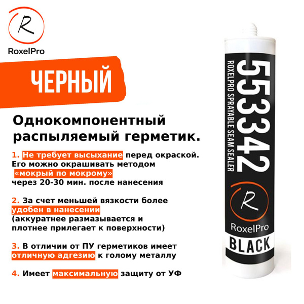 RoxelPro Однокомпонентный распыляемый герметик, чёрный, картридж 290мл ...