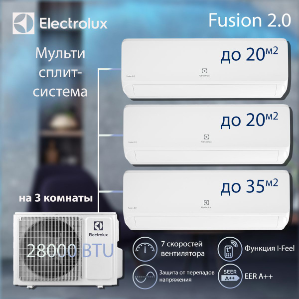 Мультисплит-система на 3 комнаты Electrolux Fusion 2.0 для 20м2+20м2 ...