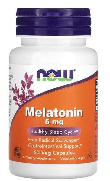 Now Foods Мелатонин (Melatonin) 5 мг. 60 растительных капсул - купить с ...