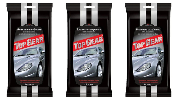 Салфетки влажные TOP GEAR, для очистки стёкол, зеркал и фар автомобиля ...