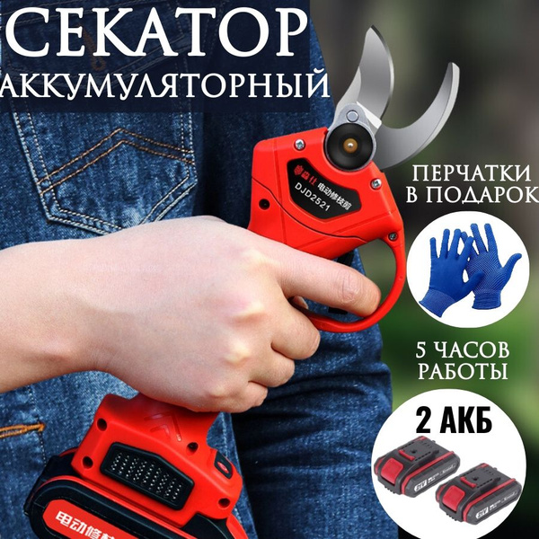 Секатор садовый аккумуляторный (2 аккумулятора + кейс в комплекте ...