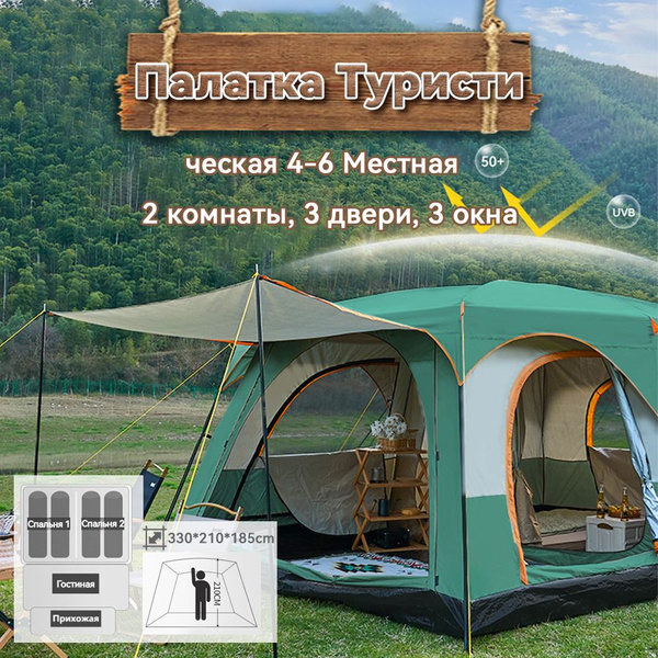 Характеристики Палатка Туристическая 4-6 Местная С Тамбуром И Навесом ...