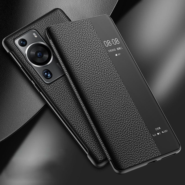 Чехол-книжка для Huawei P60 Pro из натуральной кожи, чёрного цвета, с ...