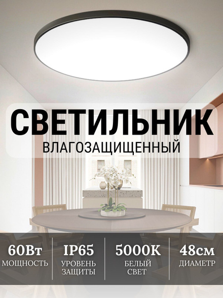 Светильник потолочный светодиодный ВЛАГОЗАЩИЩЕННЫЙ 60 Вт черный уличный ...