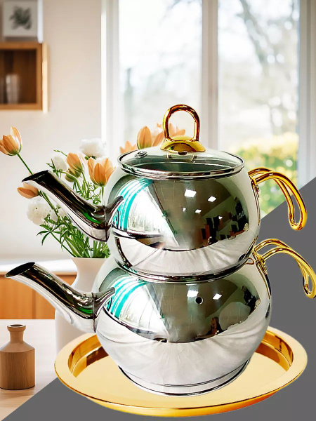Турецкий двойной чайник из нержавеющей стали 1,2+2л. - купить с ...