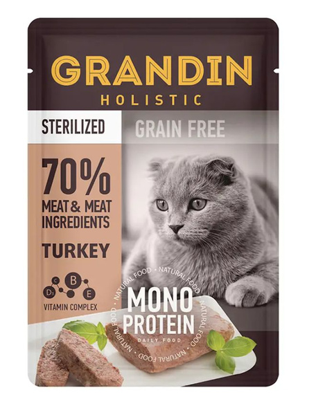 14 шт. Grandin Sterilized Grain free Monoprotein Влажный корм (пауч ...