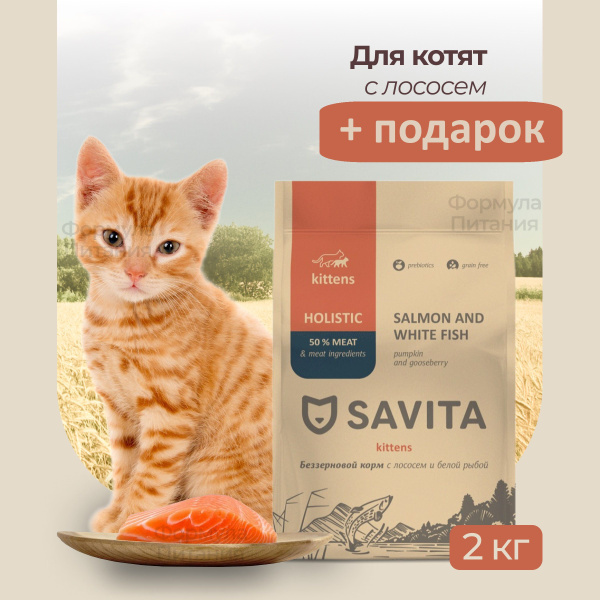 Сухой корм SAVITA для КОТЯТ с лососем и белой рыбой 2 кг - купить с ...