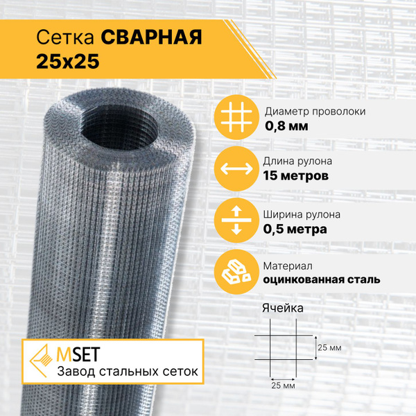 Сетка сварная 25х25 0,8мм оцинкованная 0,5х15м купить по доступной цене ...