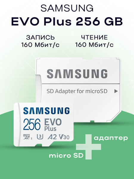 Карта памяти Micro SD Samsung EVO Plus 256 ГБ class 10 (MB-MC256SA ...
