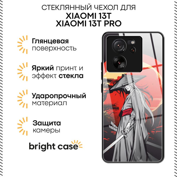 Стеклянный чехол на Сяоми 13T/Сяоми 13Т Про с принтом "Самурай на фоне ...