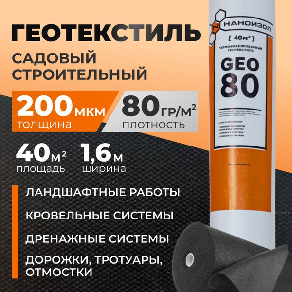 Геотекстиль садовый, строительный 200 микрон НАНОИЗОЛ GEO 80 гр/м2 40 ...