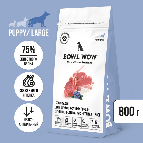 Корм сухой BOWL WOW супер премиум со свежим ягненком, индейкой, рисом и ...