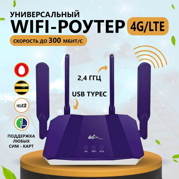 Роутер Роутер/сим-карта в подарок, фиолетовый, 2.4 ГГц купить по низкой ...