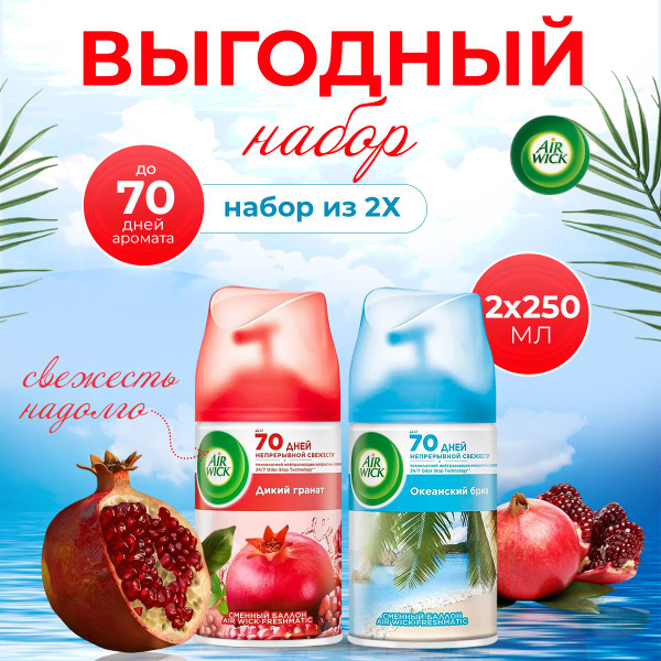 Освежитель воздуха AirWick Эрвик гранат и океан, сменный баллон 2 штуки ...