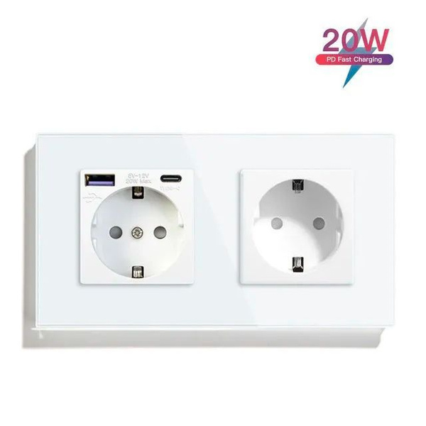 Розетка электрическая 2 поста с Usb/Type-C и розеткой, быстрая зарядка ...