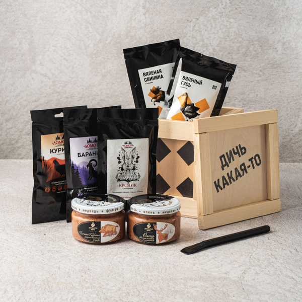 Подарочный набор вяленое мясо Manbox "Какая-то дичь": деликатесы снеки ...