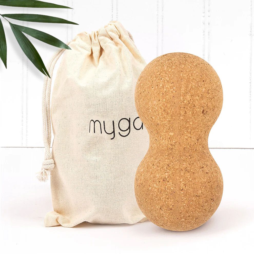 Сдвоенный массажный мяч для МФР из натуральной пробки MYGA Cork Massage Peanut, 14*6 см