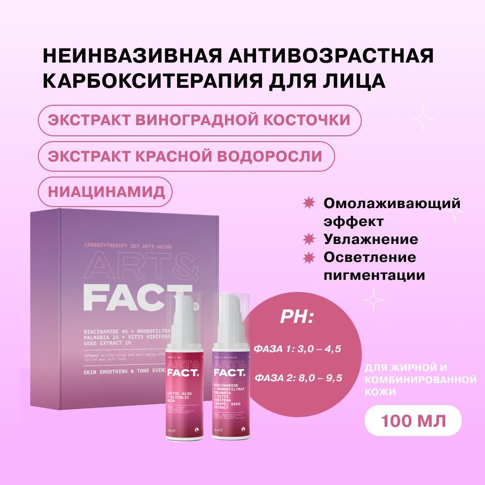 ART&FACT./Неинвазивнаяантивозрастнаякарбокситерапиясниацинамидом4%,экстрактомкраснойводоросли1%иэкстрактомвинограднойкосточки1%,100мл.