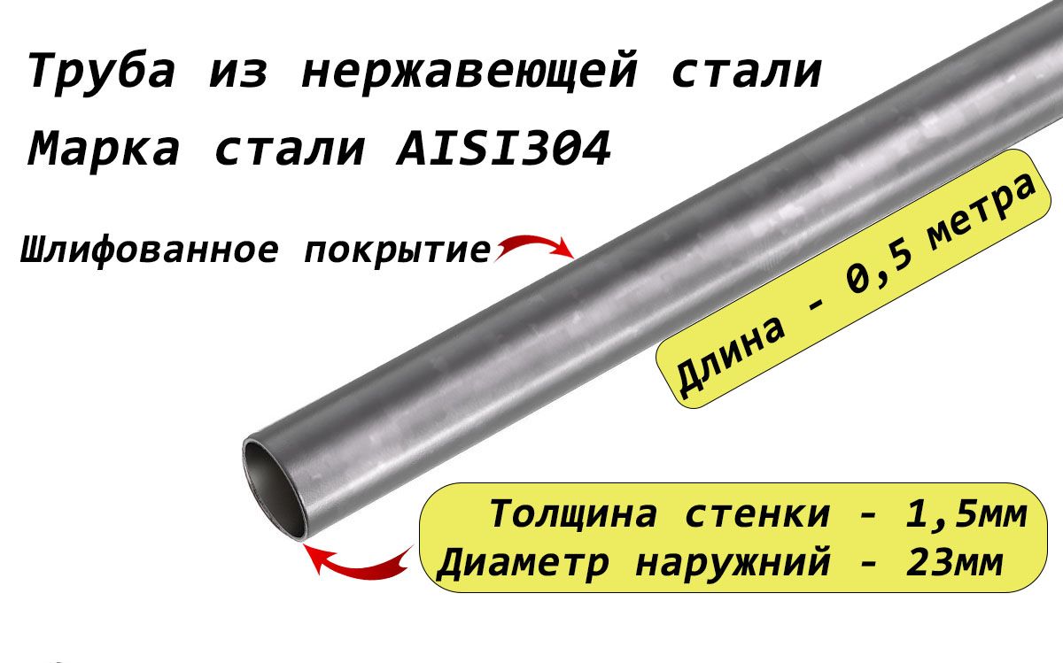 Трубакруглая23х1,5ммизнержавеющейсталиAISI304-0,5метрашлифованнаяповерхность