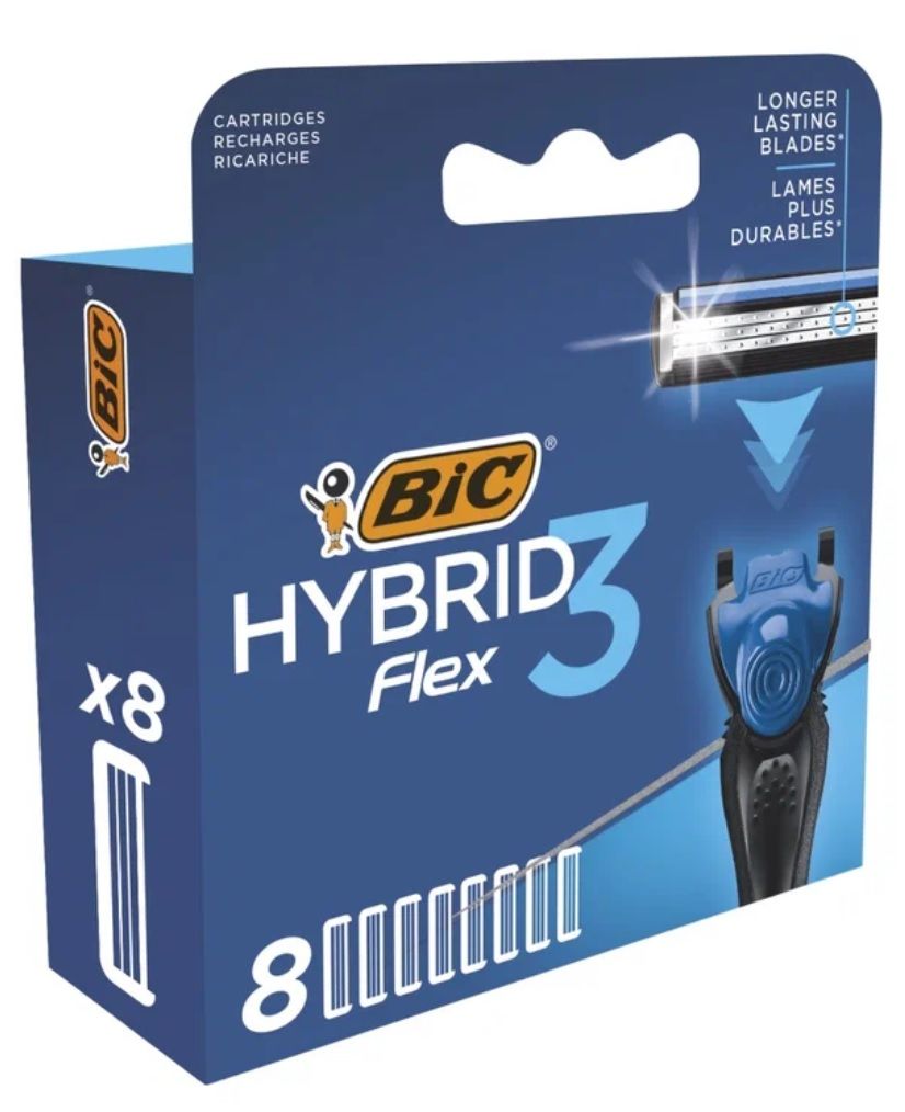 Сменные кассеты для бритья Bic 3 Flex Hybrid, синий, 8 шт.